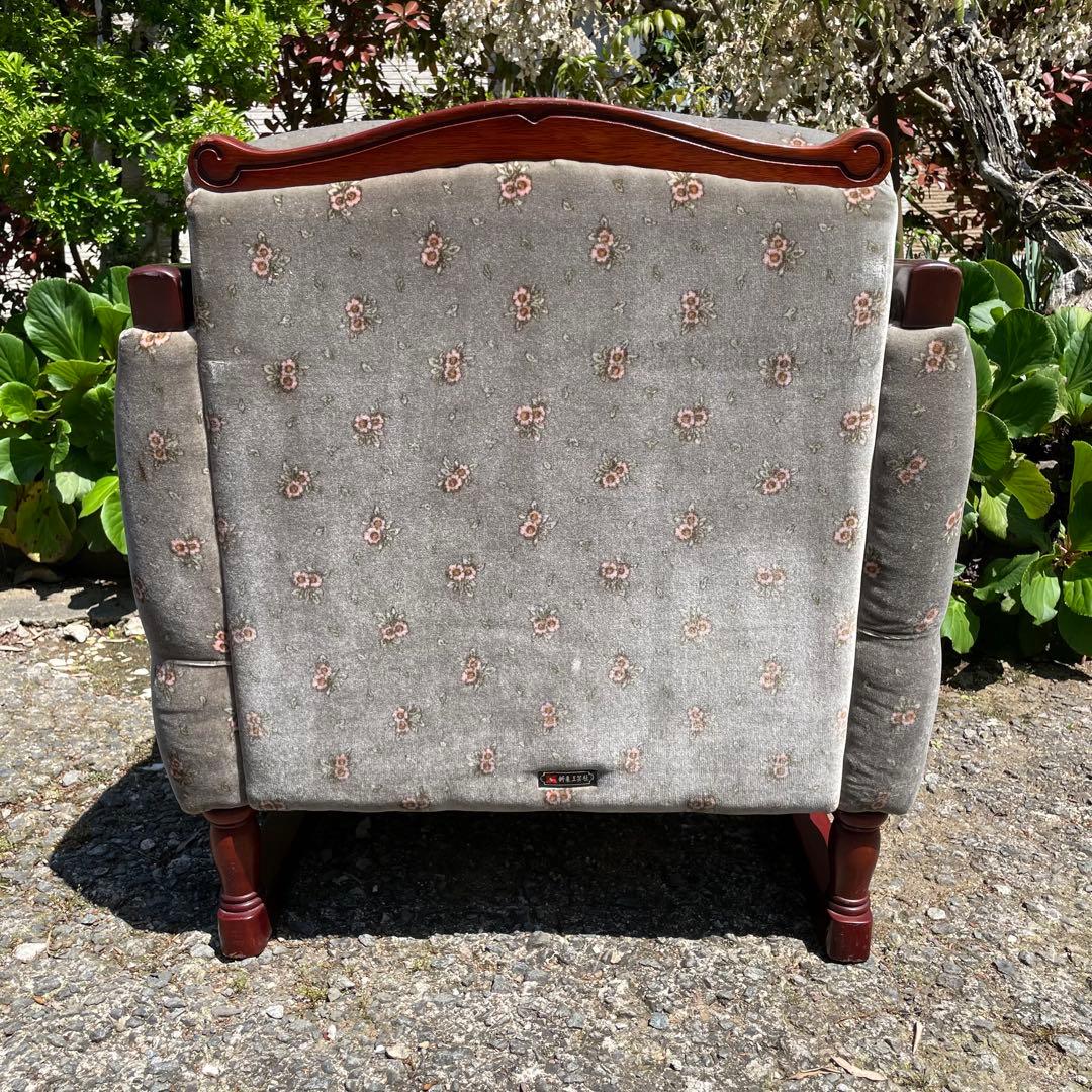 【美品】新象 シングルソファ 1P アンティーク 花柄　グレー　レトロ　ソファ