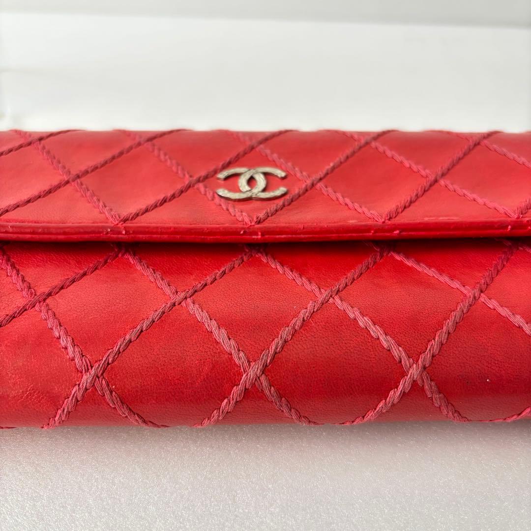 シャネル A80142 ウォレット　ココマーク　レザー赤　レッド　長財布 19番