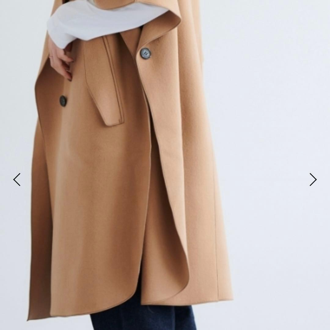 【高島屋購入品】Vaneum クロークフーディポンチョコート　キャメル　ウール