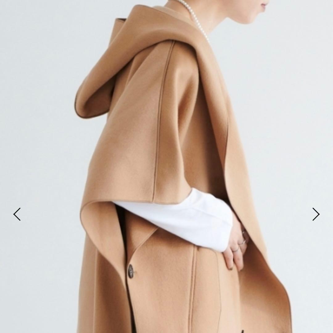 【高島屋購入品】Vaneum クロークフーディポンチョコート　キャメル　ウール