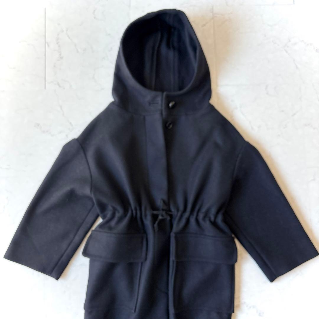 イザベルマラン オーバーサイズ フーデッドウールメルトン リバーハーフコート 黒