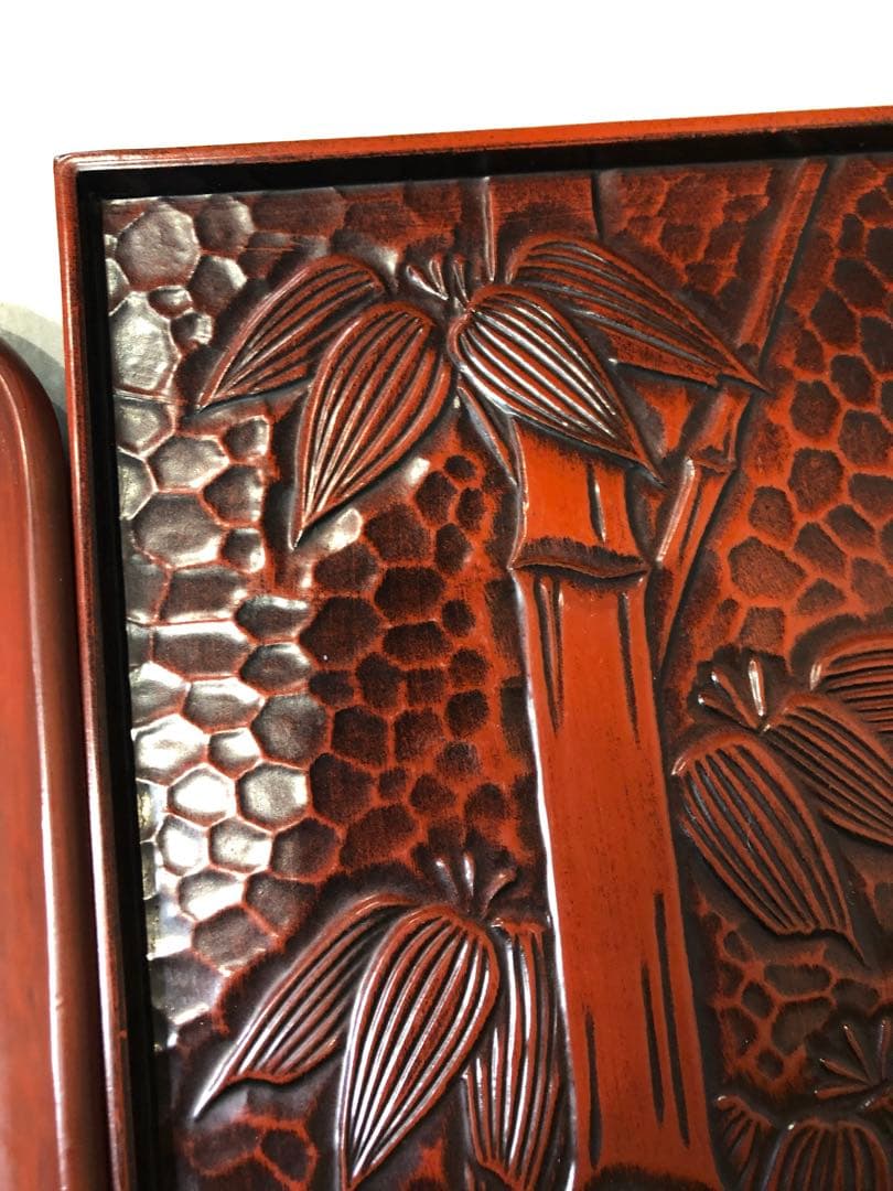 鎌倉彫　菊　竹　お盆　漆器　アンティーク