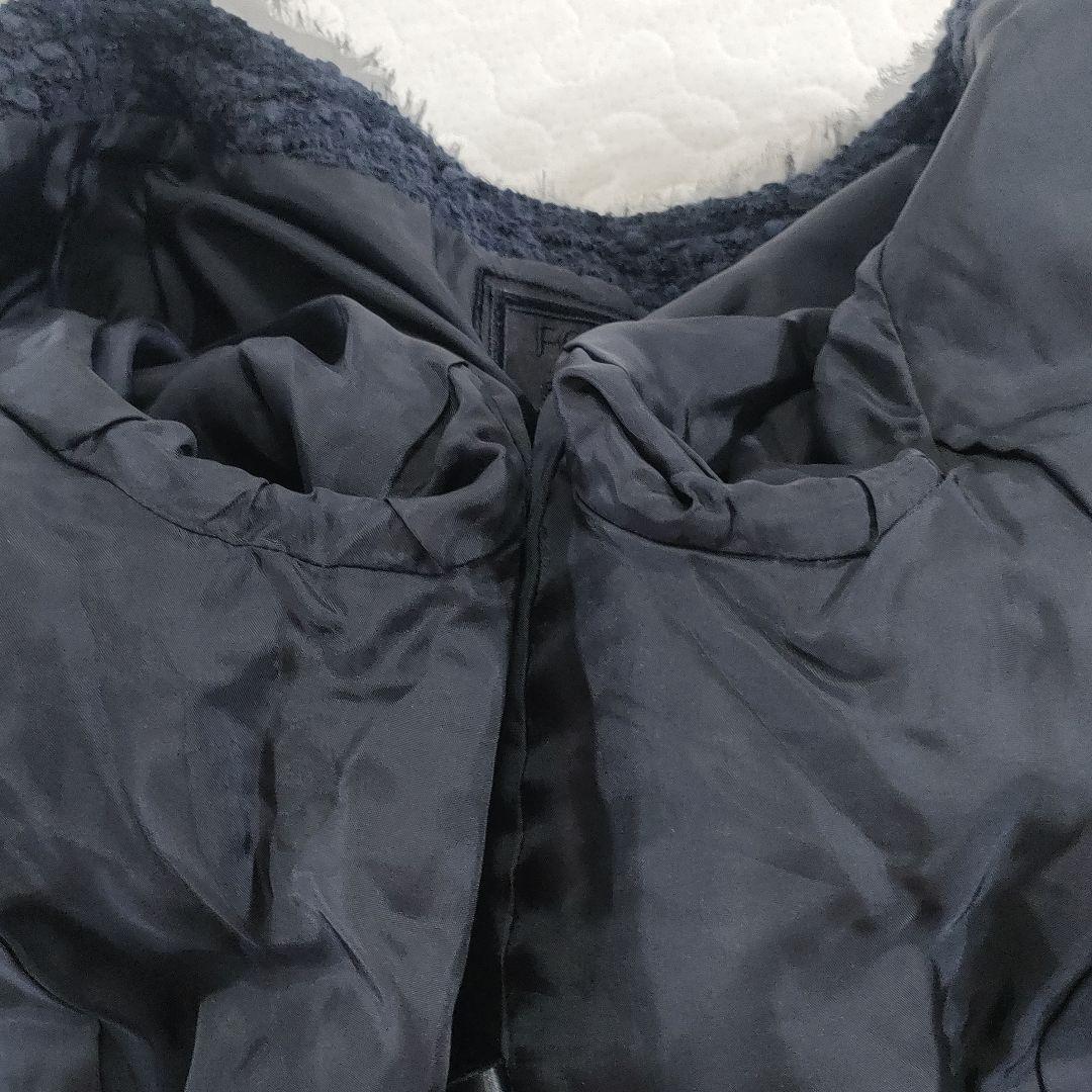 極美品✨FOXEY　コットンツイードノーカラージャケット　ネイビー　38