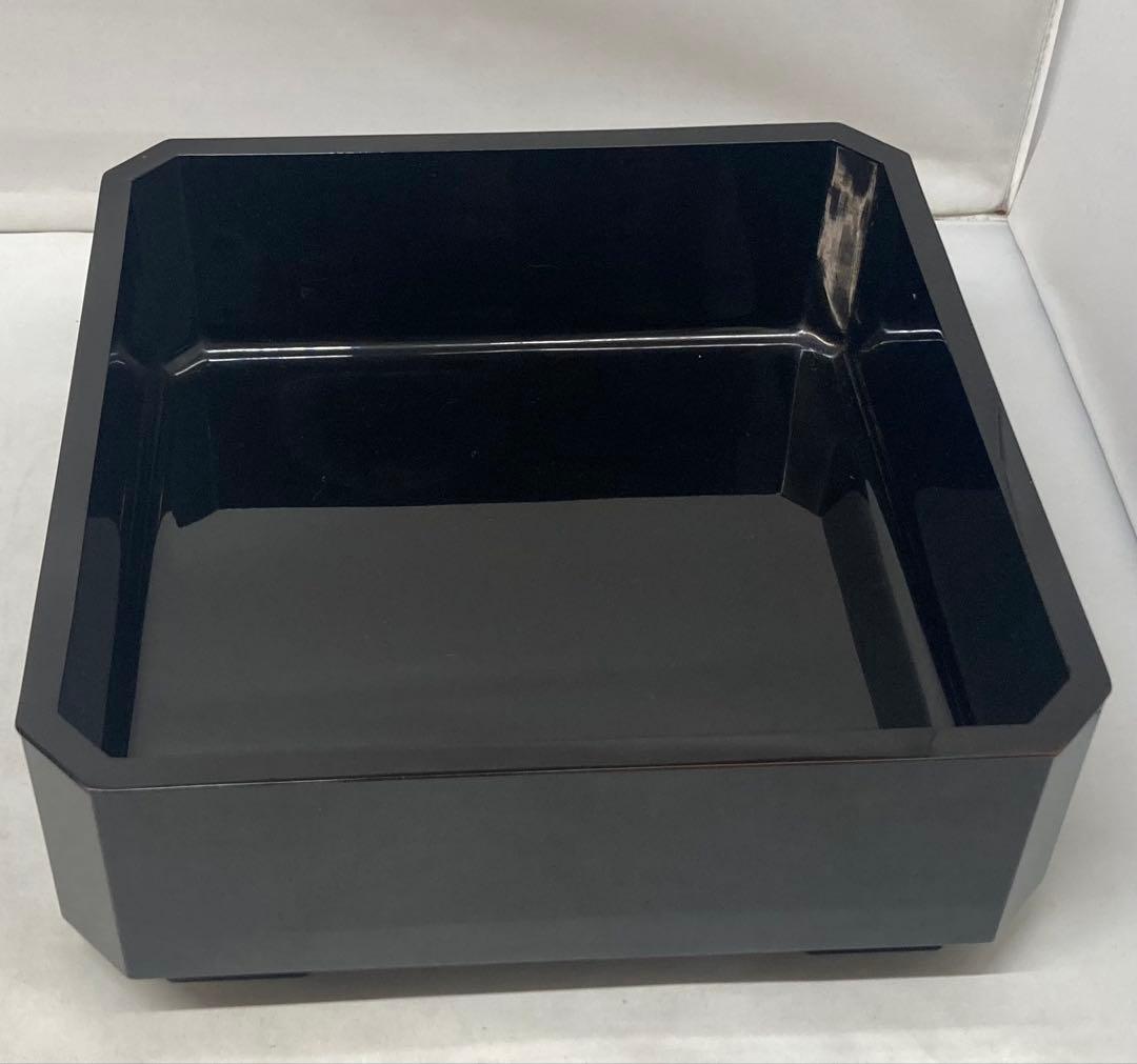 B551b「真塗 四方形菓子器」中村宗哲作　共箱　茶道具　千家十職　黒漆塗
