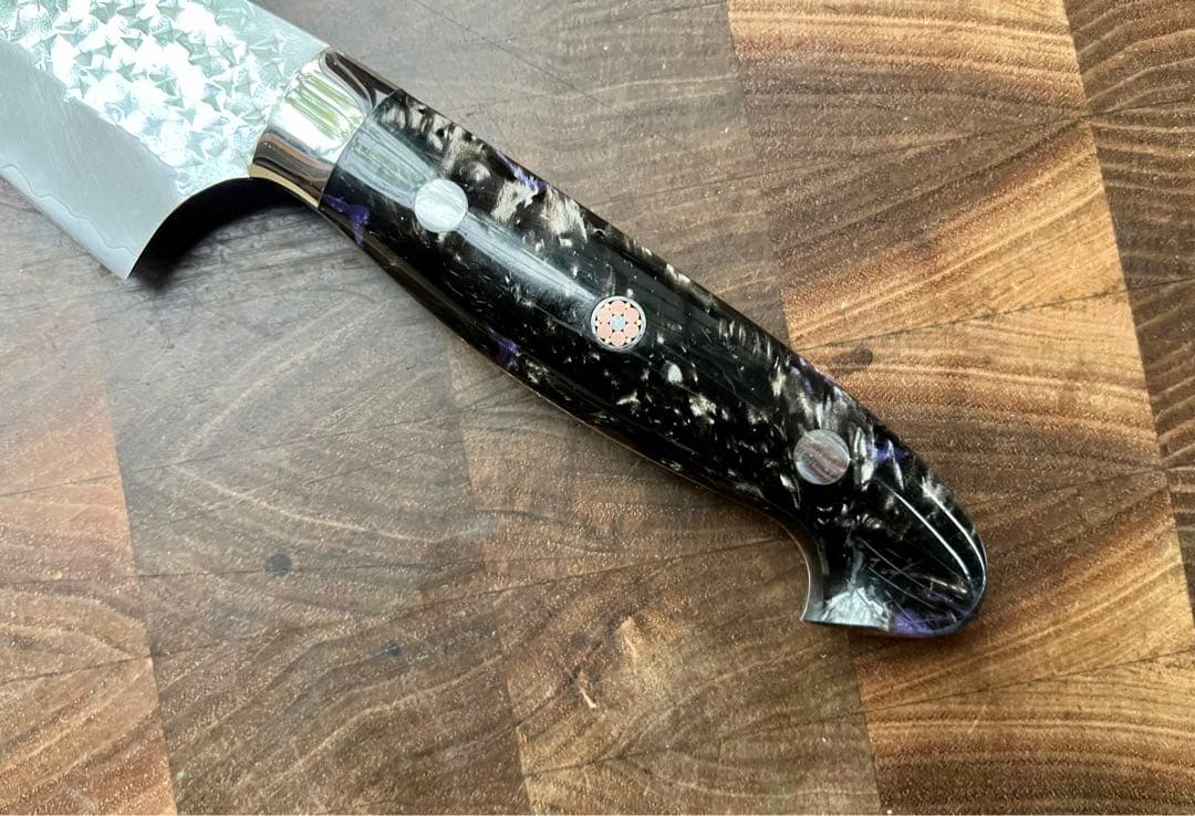 黒崎 優 閃光 鋭　ハイス　SG2 鎚目 牛刀　包丁 180mm 黒アクリル柄