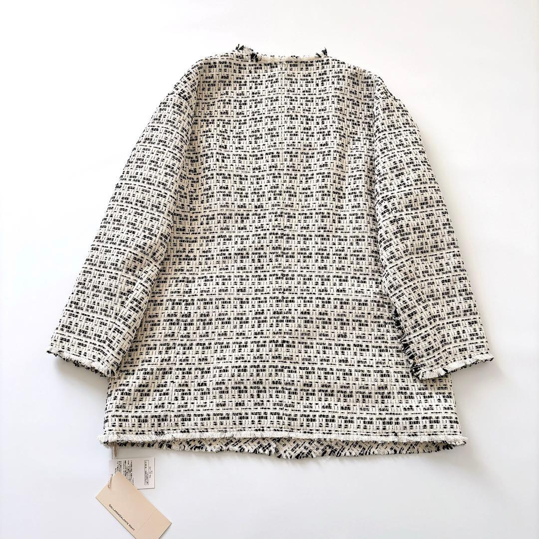 タグ付き新品　ガリャルダガランテ　ノーカラーツイードジャケット 白×黒　F