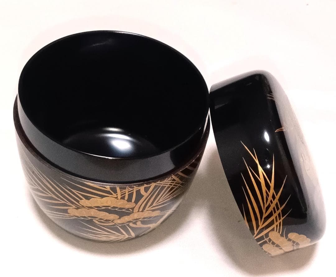 茶道具　蒔絵師祐志作　黒漆塗宝山来金蒔絵大棗　骨董　美品！！