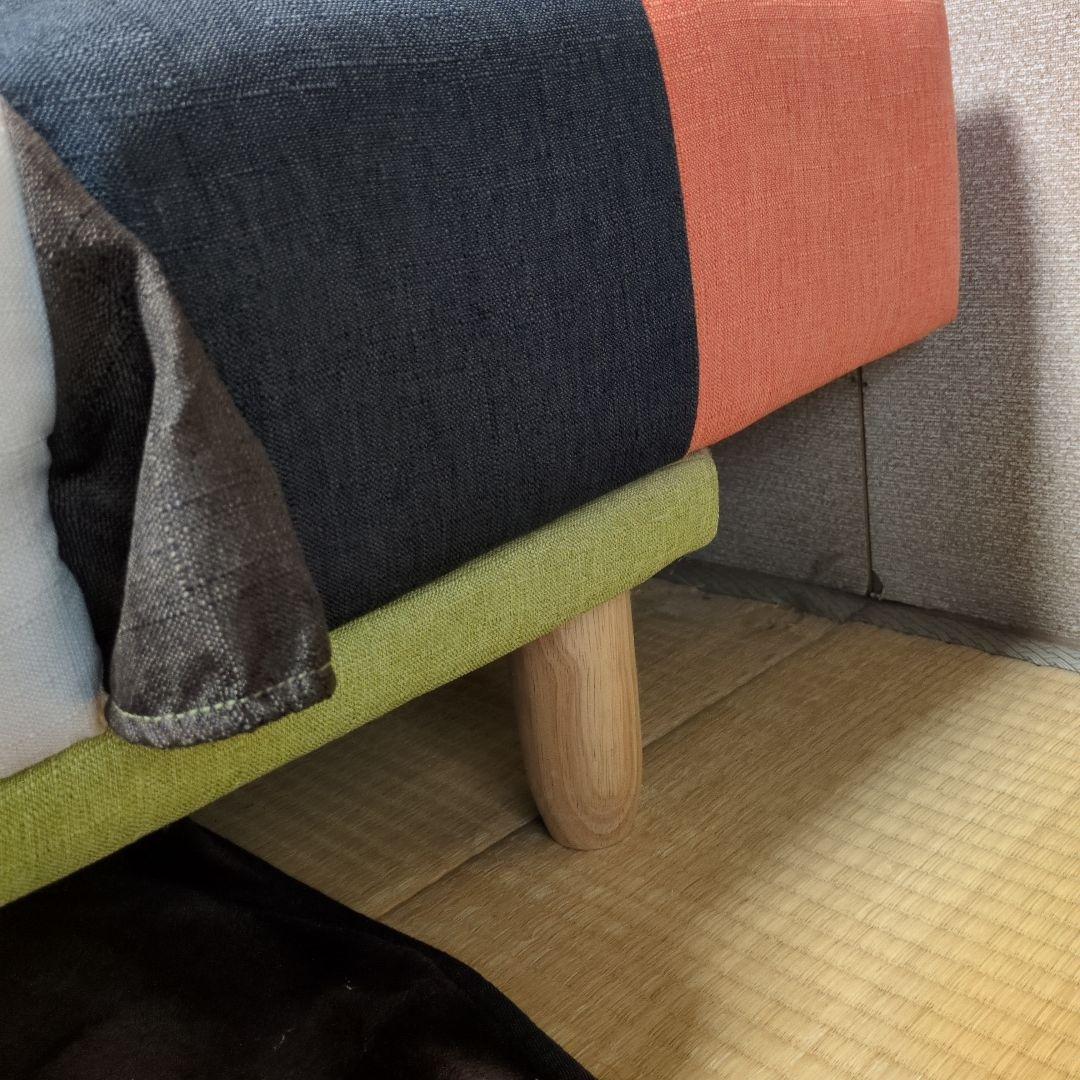 最終値下げ美品パッチワークソファベッド　リクライニング三人掛け　クッション付き☆