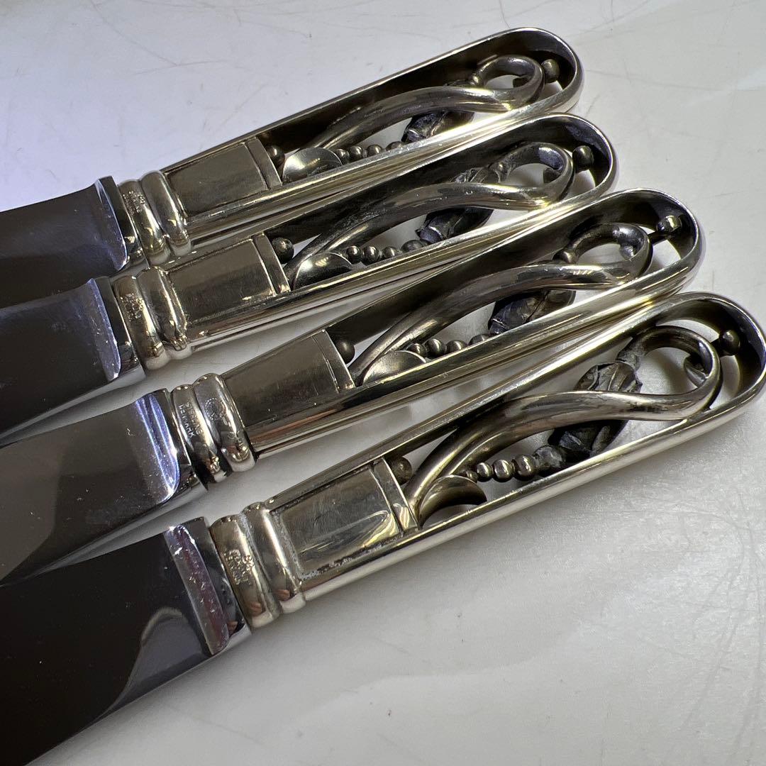 ジョージジェンセン最高級ブロッサムディナーナイフ4本　共袋327g 約19.5㎝