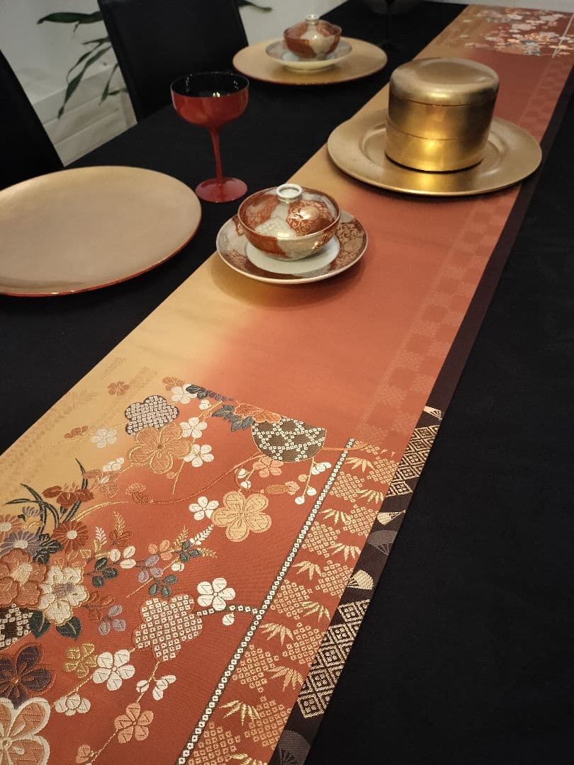A928★逸品‼️ ひな祭り‼️正絹テーブルランナー2m14cm