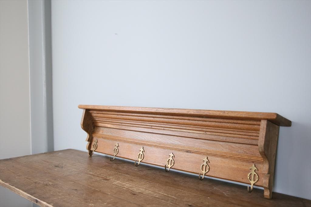 フランスアンティーク木製ウォールフック/シェルフ/壁掛けラック(86-162)