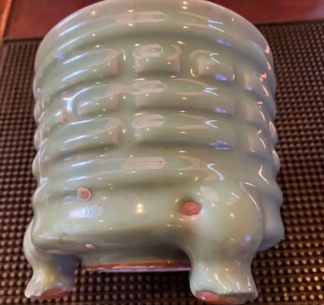 青磁三脚香炉・陶器剣山付き　２点セット ヴィンテージ　レア