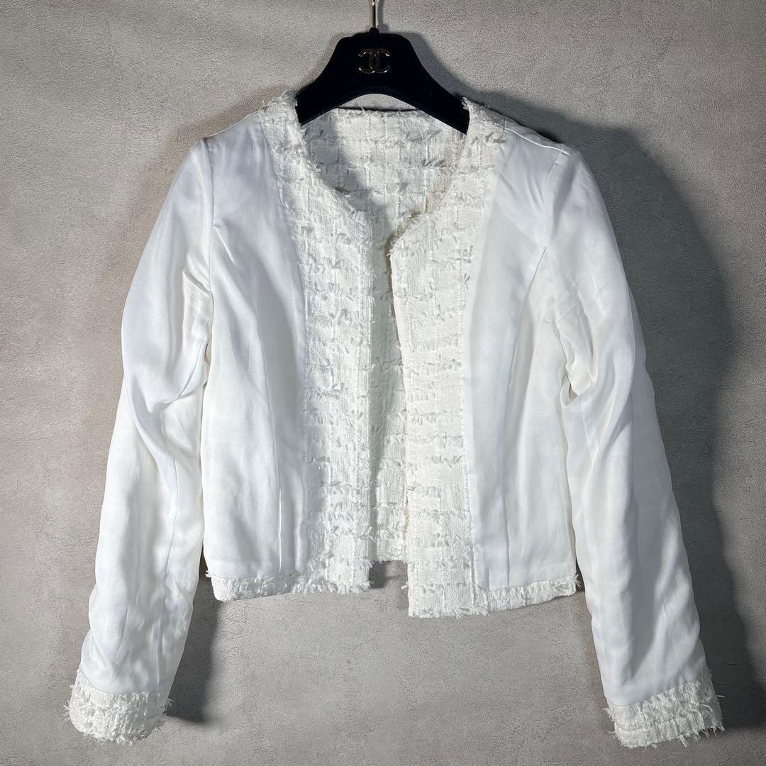 フォクシー ツイードジャケット ノーカラー ホワイト 入学式 卒業式 38