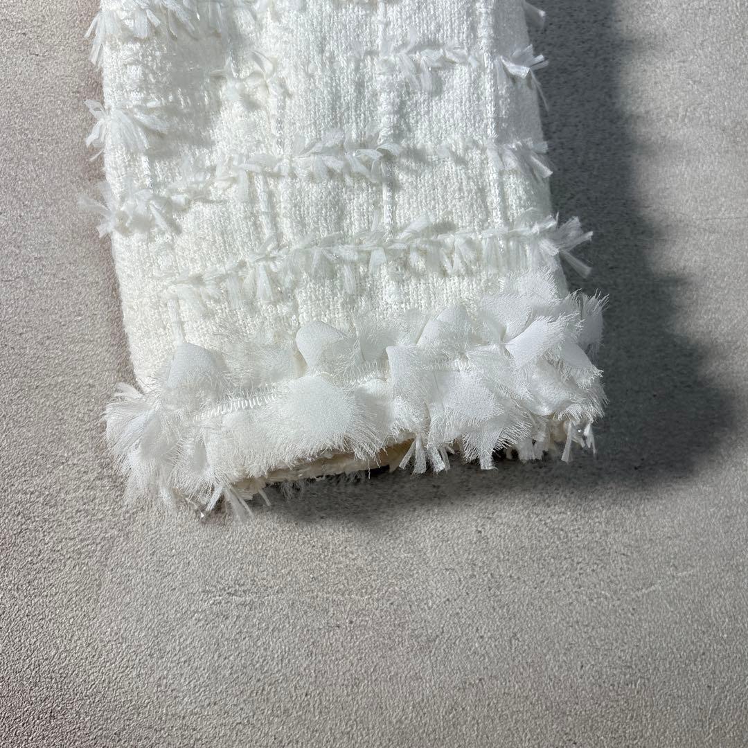 フォクシー ツイードジャケット ノーカラー ホワイト 入学式 卒業式 38