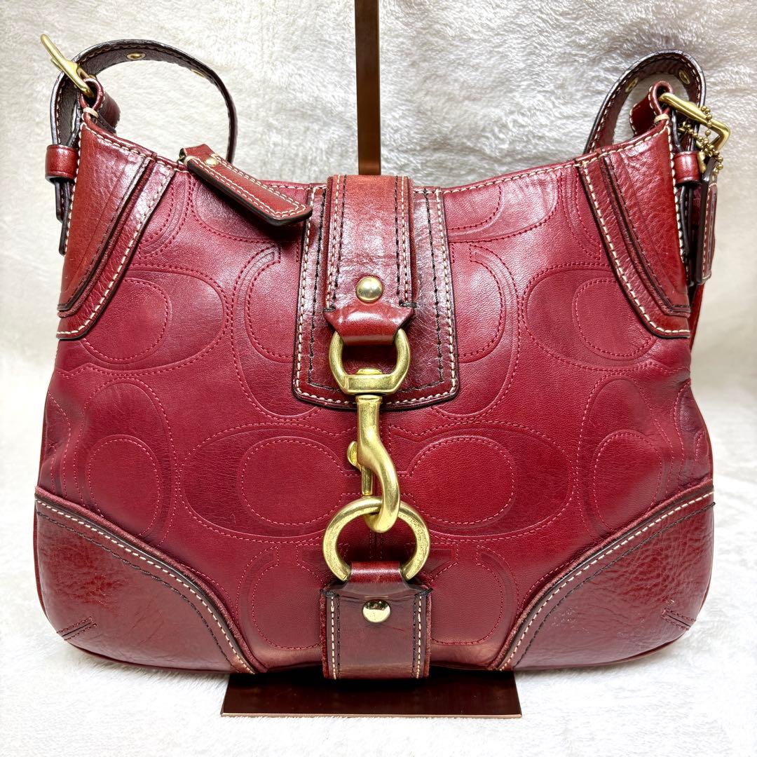 Coach Shoulder Bag Leather wine red 赤