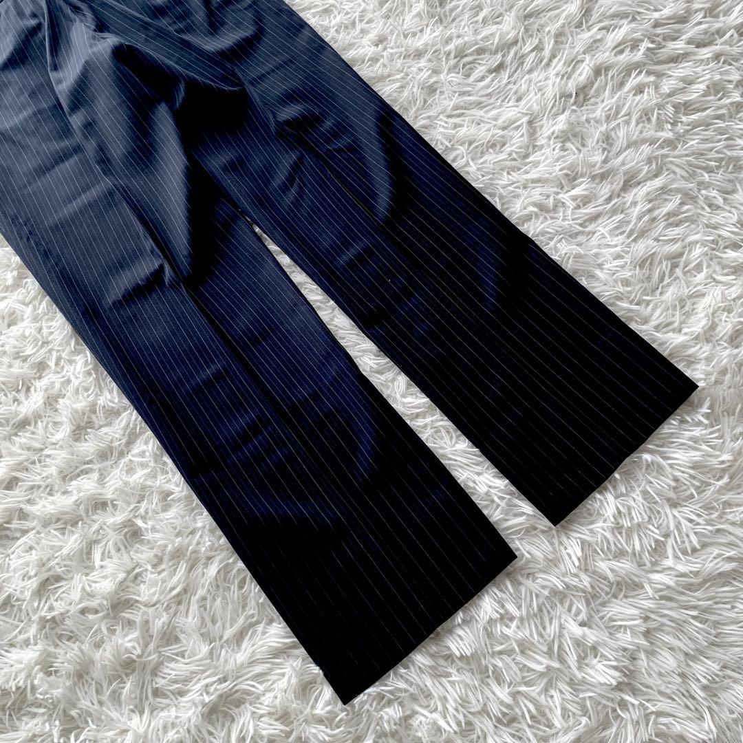 【極美品】バーバリーロンドン 高級 シルク混 ストライプ スーツ L ネイビー