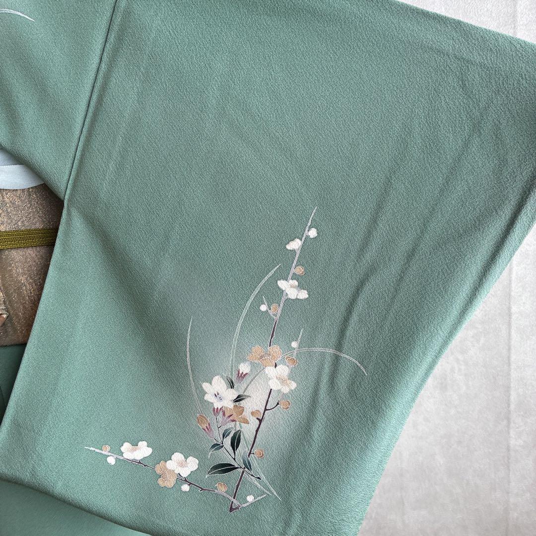 〈長襦袢➕〉訪問着　フルセット　着物　友禅　正絹　ピーコックブルー　凛　J1