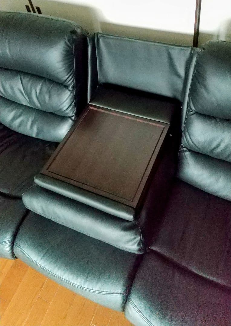 ニトリ 電動リクライニングソファー ビリーバー3 テーブル付き 3人用 黒 本革