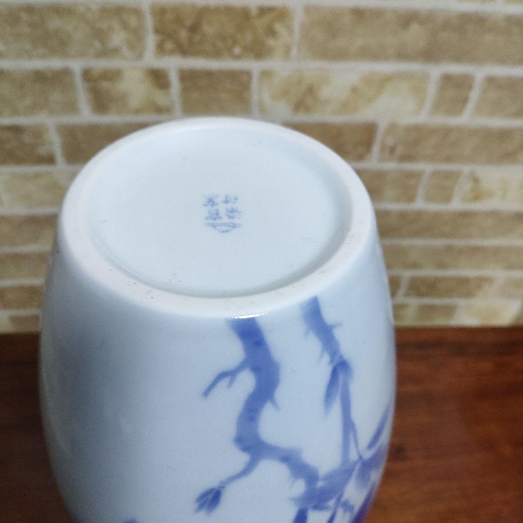 【希少】有田焼 宮内庁御用達 深川製磁 牡丹に蝶 花瓶 花生 染付官窯