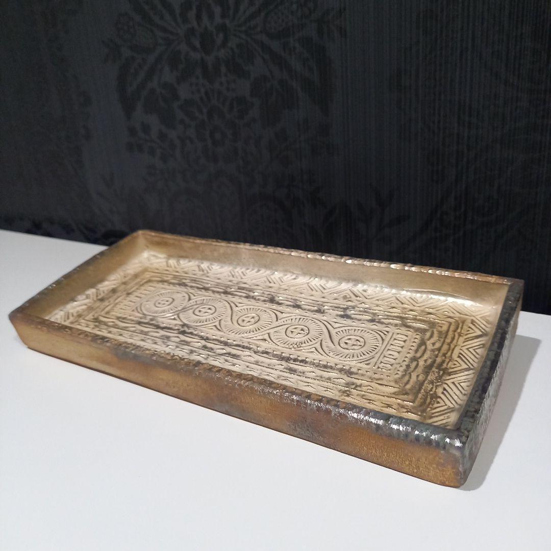 新品　羅漢窯　銀彩　トレー　小物入れ　皿　陶器