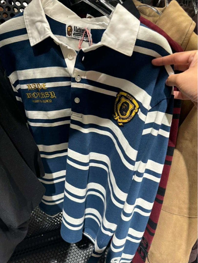 【 BAPE X MOUSSY 】STRIPED RUGBY L/S SHIRT