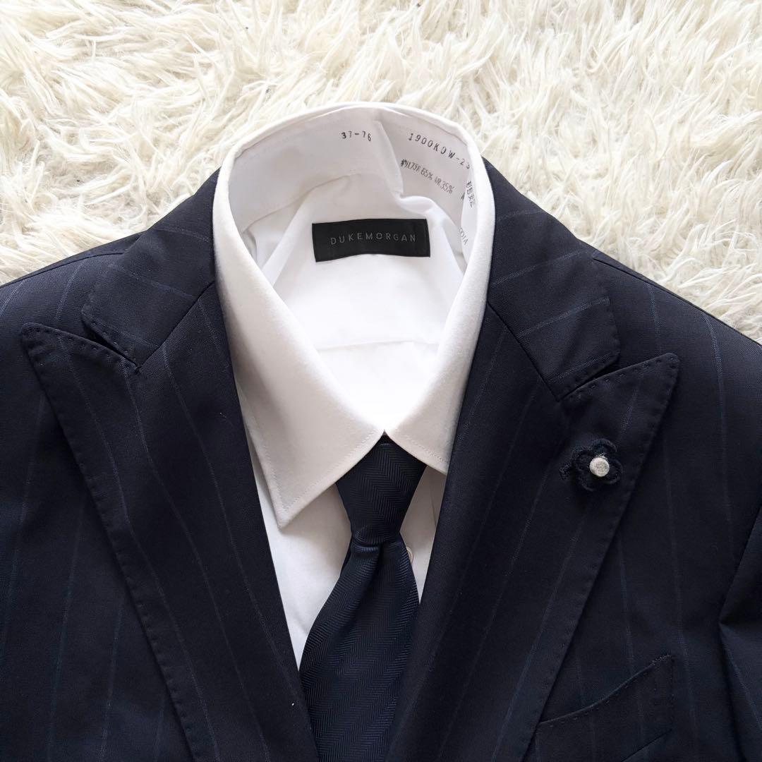 <23年モデル 極美品>LARDINI 新ロゴ ネイビー ウール スーツ 46