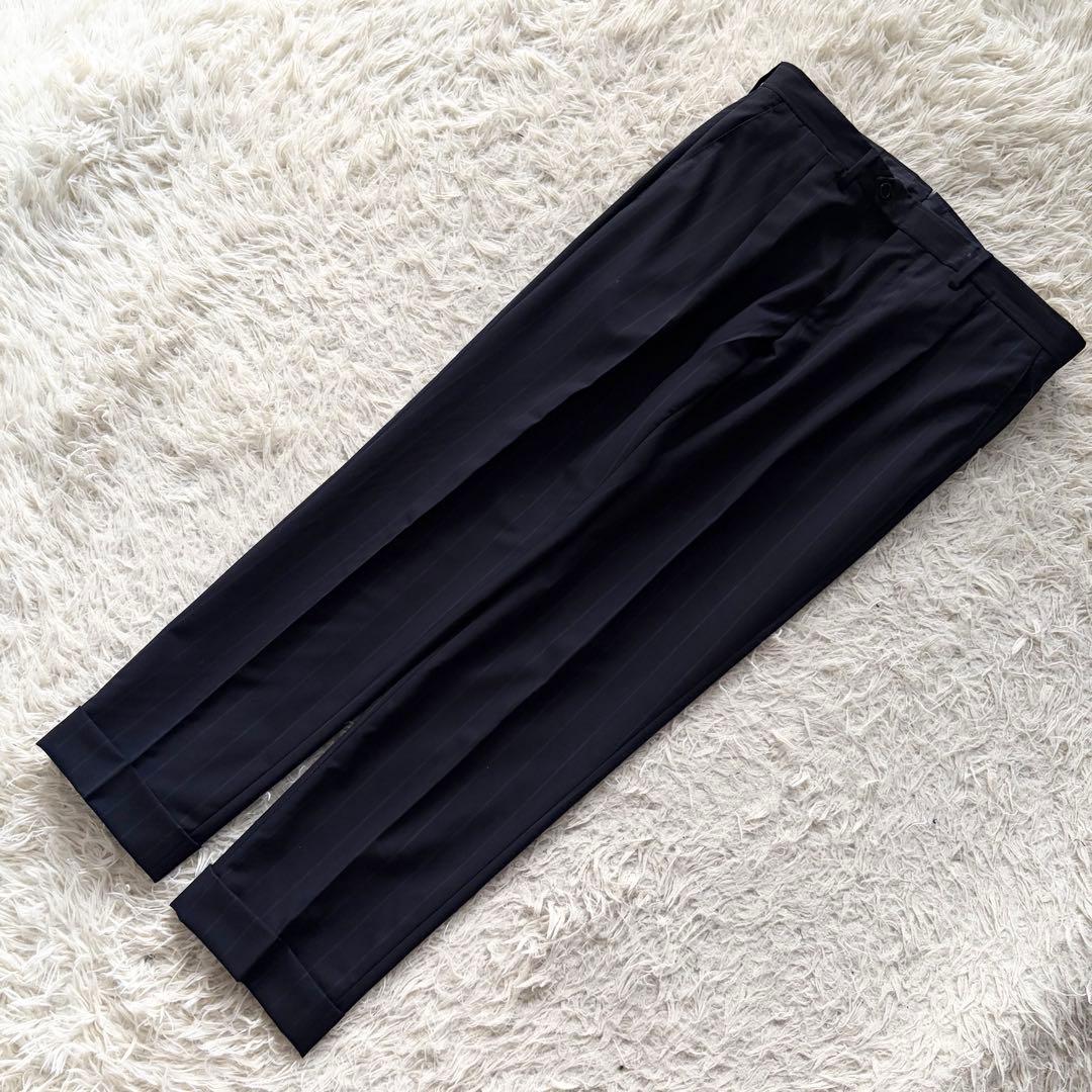 <23年モデル 極美品>LARDINI 新ロゴ ネイビー ウール スーツ 46