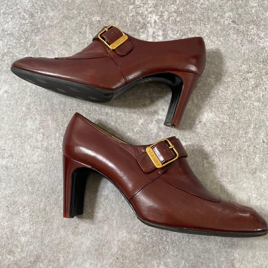 CHANEL シャネル ココマーク ロゴ パンプス ローファー ハイヒール　茶色