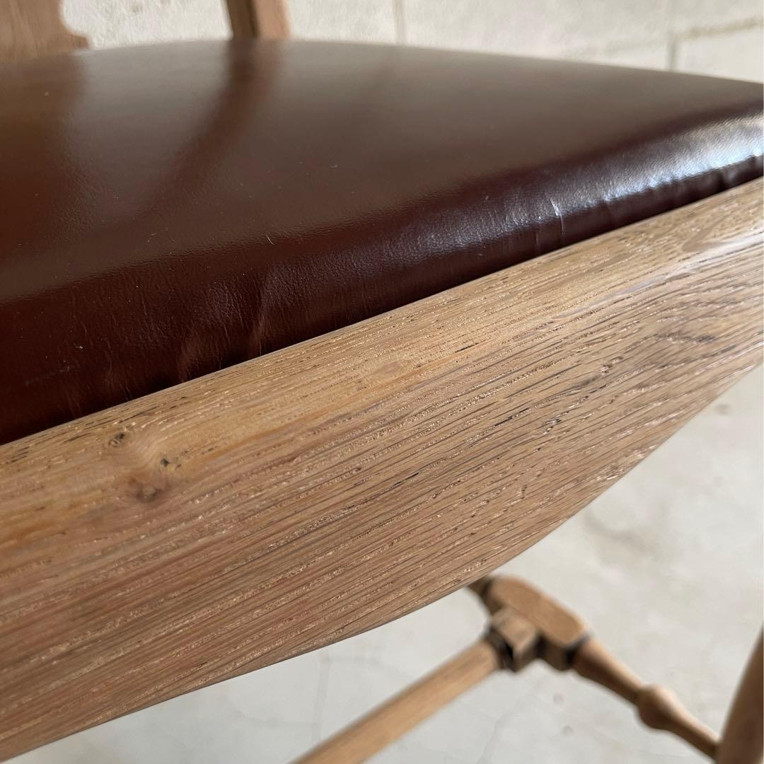 英国アンティーク　クイーンアンチェア　本革　猫脚　ダイニングチェア