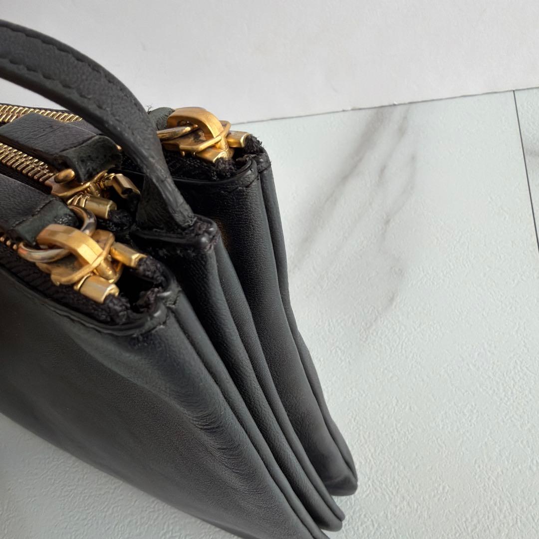 美品 CELINE セリーヌ 旧ロゴ トリオ ラージ 黒 ショルダー 保存袋