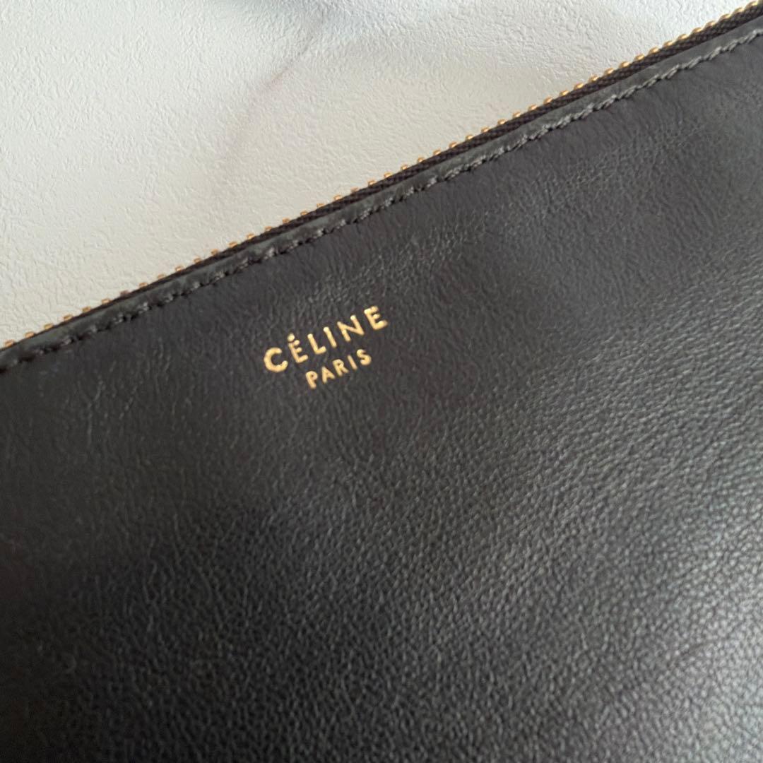 美品 CELINE セリーヌ 旧ロゴ トリオ ラージ 黒 ショルダー 保存袋