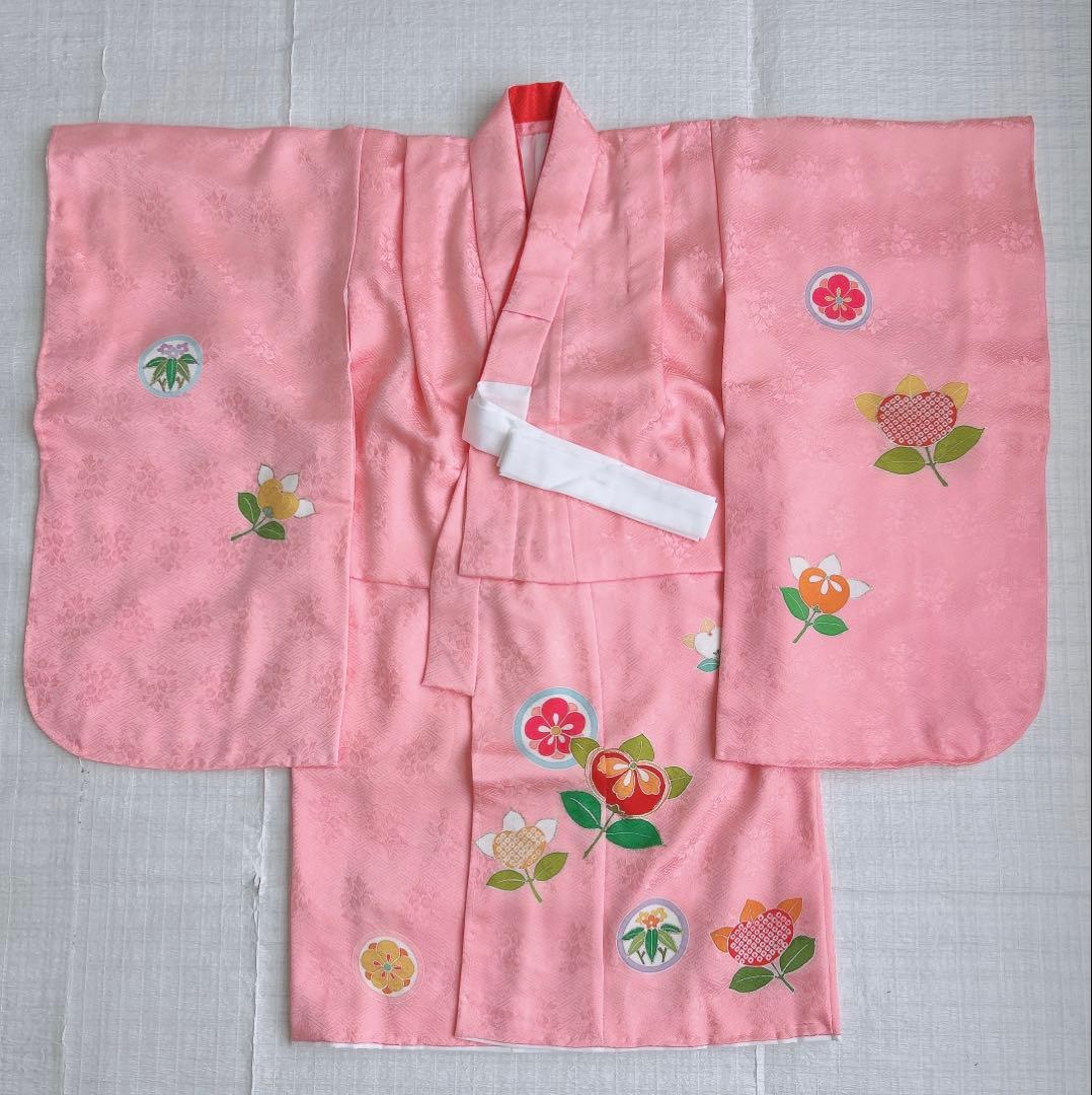 【10日まで値引き中】七五三 3歳着物 被布セット 正絹 手描き ピンク【美品】
