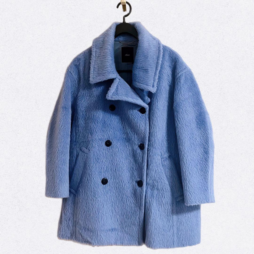 【極美品】ebure スーリーアルパカシャギーピーコート スカイブルー 希少色