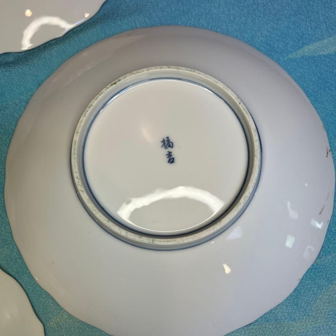 たち吉橘吉　染付花紋　輪花唐草牡丹　大皿/中皿揃え5枚/小皿揃え5枚三種セット