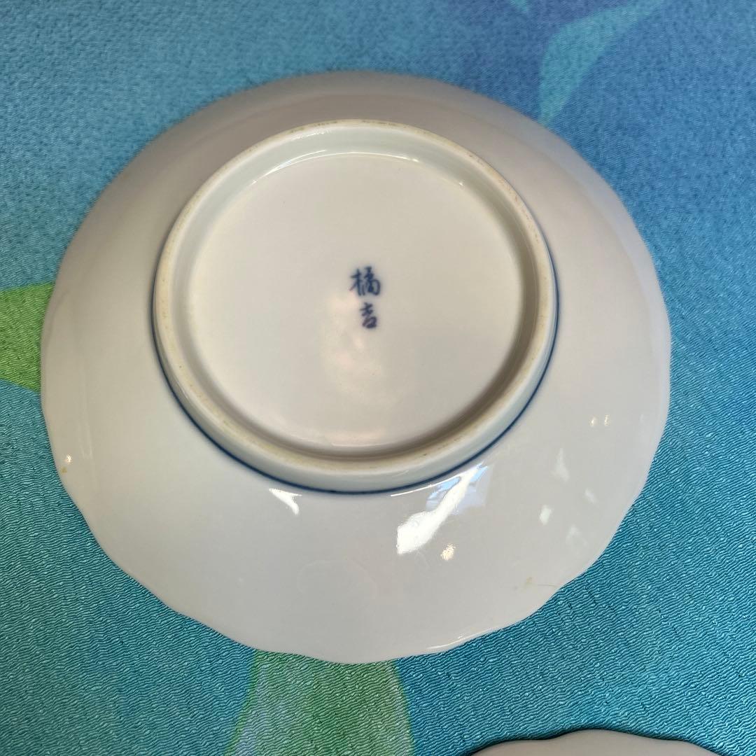 たち吉橘吉　染付花紋　輪花唐草牡丹　大皿/中皿揃え5枚/小皿揃え5枚三種セット