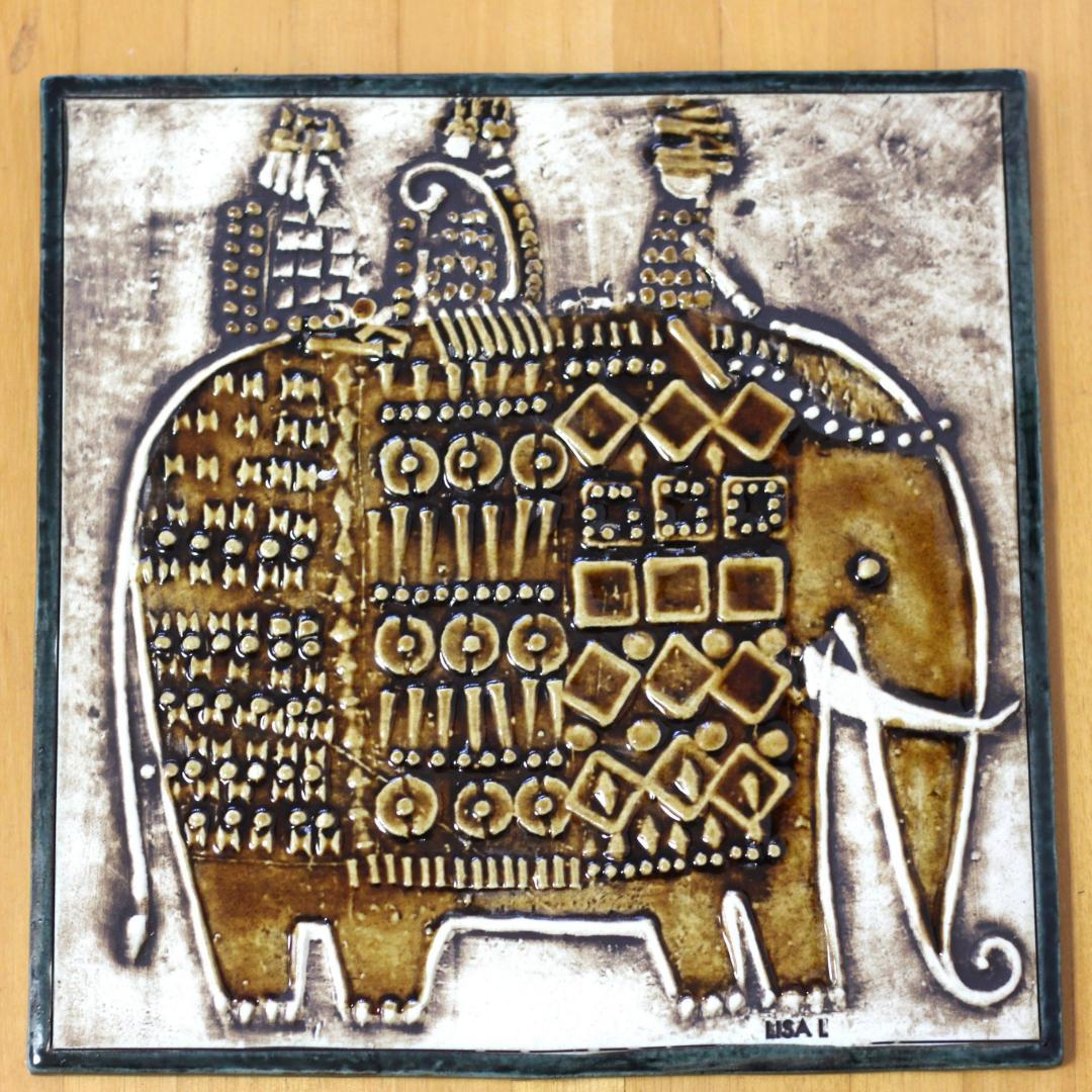 リサラーソン　Lisa Larson　UNIK ヴィンテージ陶板 ゾウ　北欧雑貨