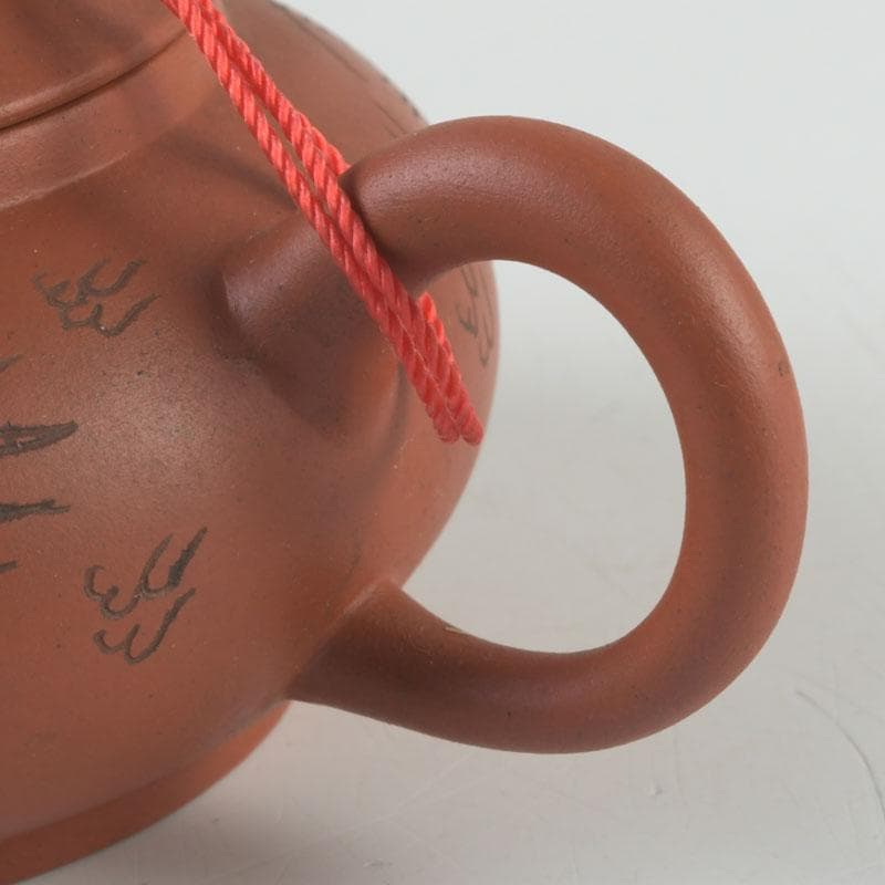 中国　紫砂　朱泥　雲龍鳳凰刻　急須　茶壷　在銘　N　9442