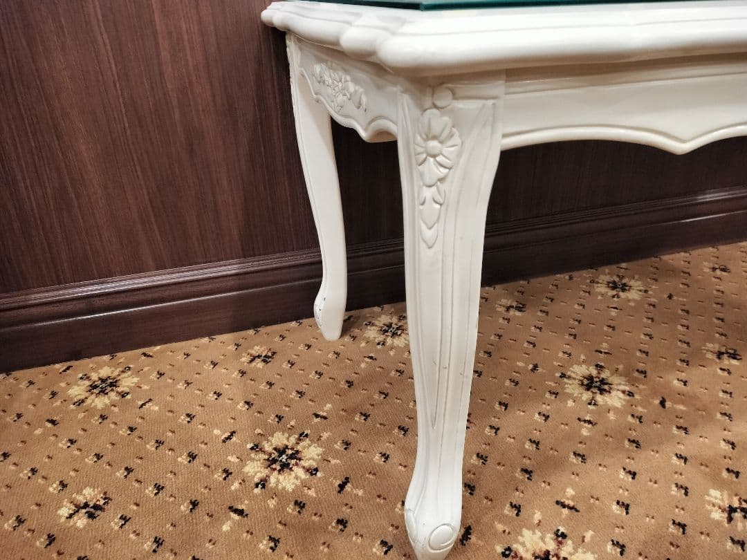 アンティーク 猫足 ローズテーブル 薔薇柄テーブル 白テーブル