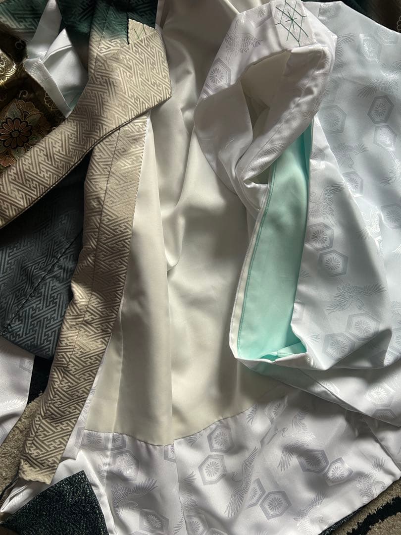 高級お宮参り着 男の子　日本製「鷹と龍」模様　産着 初着　絹