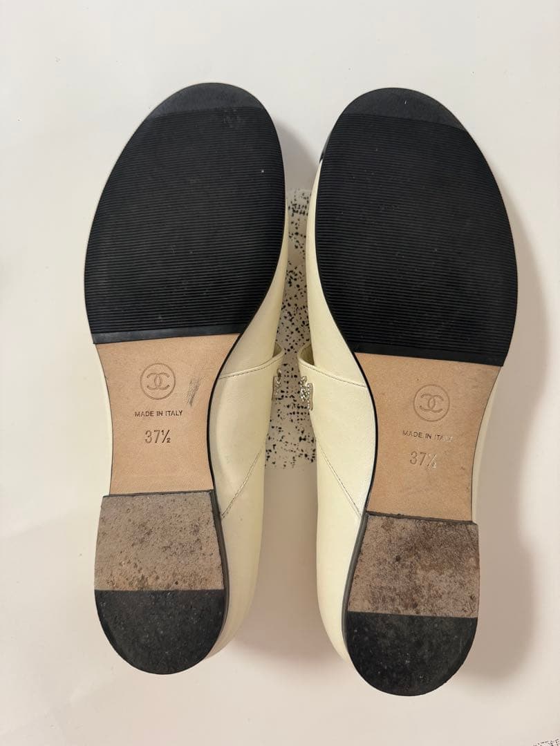 シャネル メリージェーン バレリーナ フラットシューズ ホワイト ツートン 37