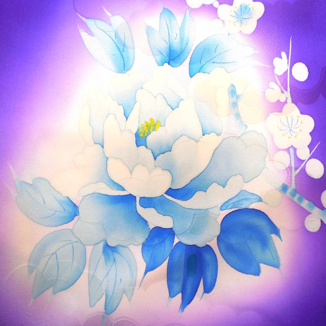 美品★振袖フルセット　正絹　振袖　７点　成人式　Sサイズ　パープル系　紫　花柄