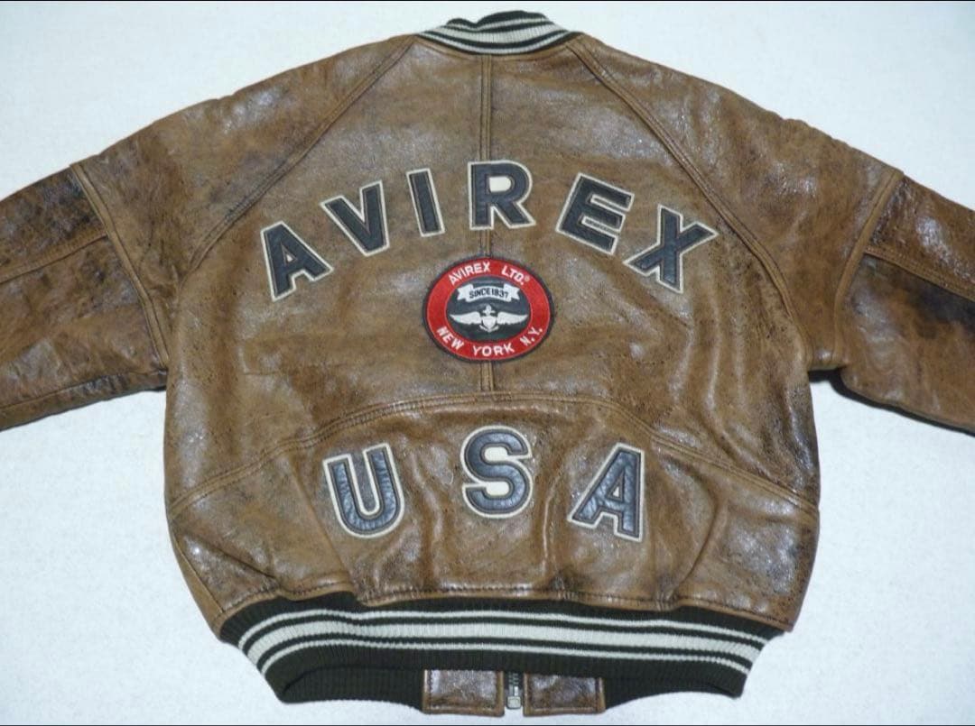 AVIREX 本革　レザースタジャン　ブラウン　S