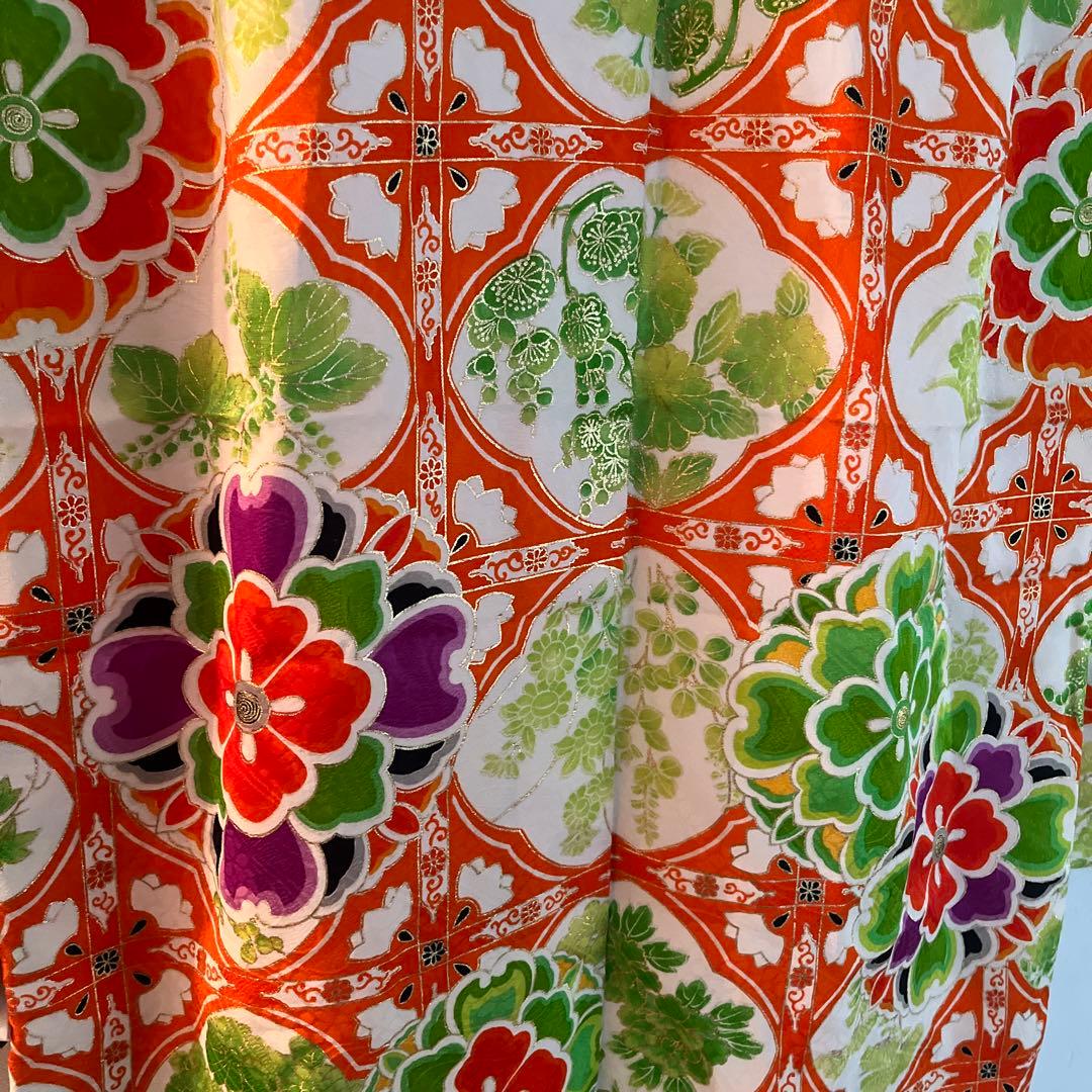 【写真映え◎】豪華正絹 七五三 レトロ花柄着物　長襦袢セット