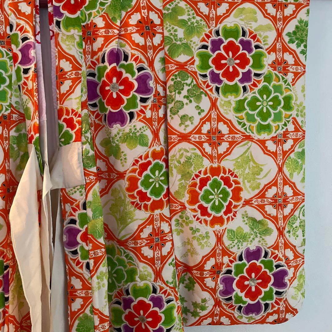 【写真映え◎】豪華正絹 七五三 レトロ花柄着物　長襦袢セット