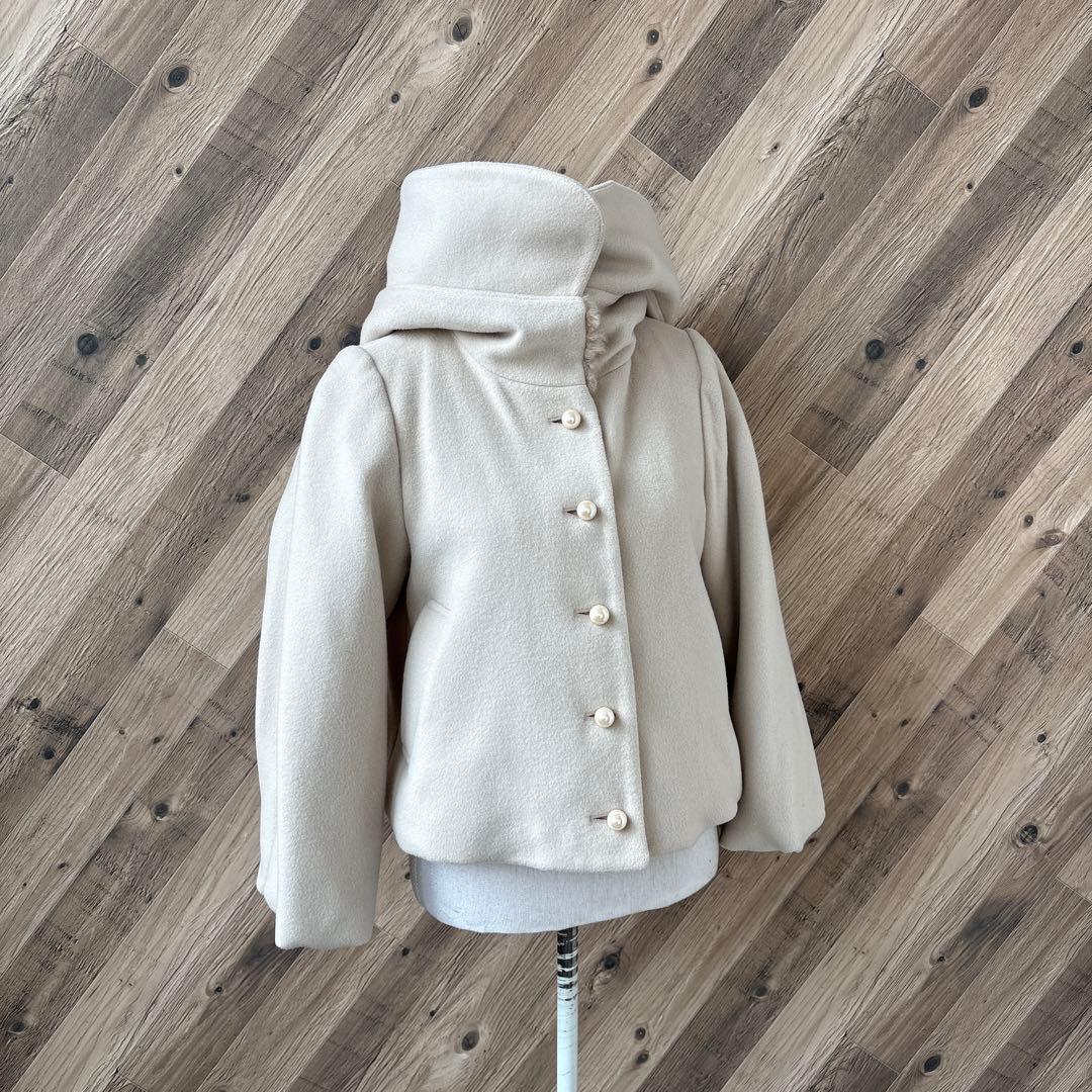 ★新品　フランシュリッペ　ファー　パールボタン　バルーン　ウール　マフマフコート