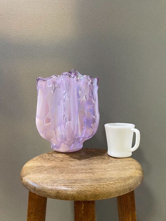 アンティーク ビンテージ 花瓶 フラワーベース オーロラ パープル ピンク 美品