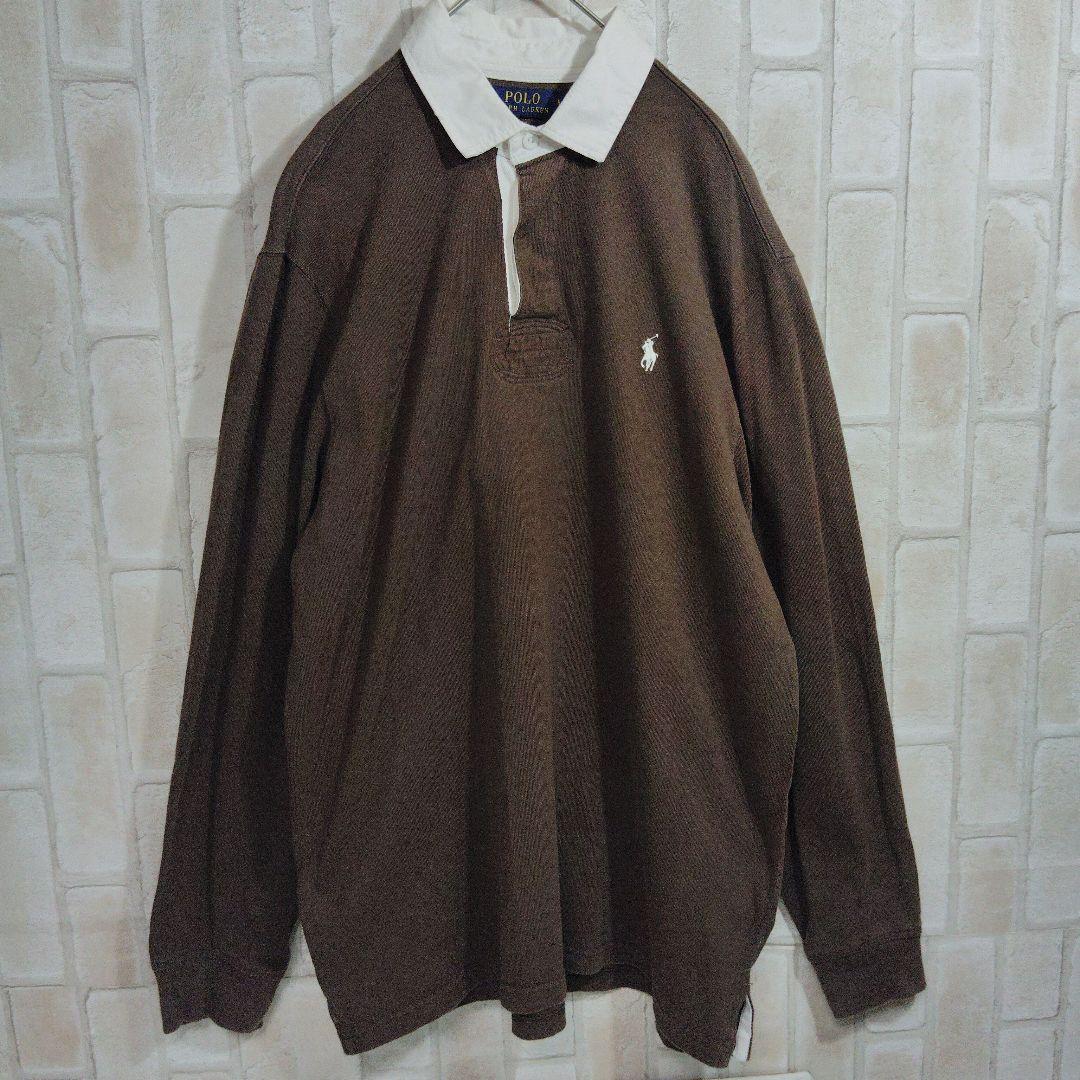 ポロラルフローレン　ラガーシャツ　長袖　ブラウン　刺繍　ロゴ