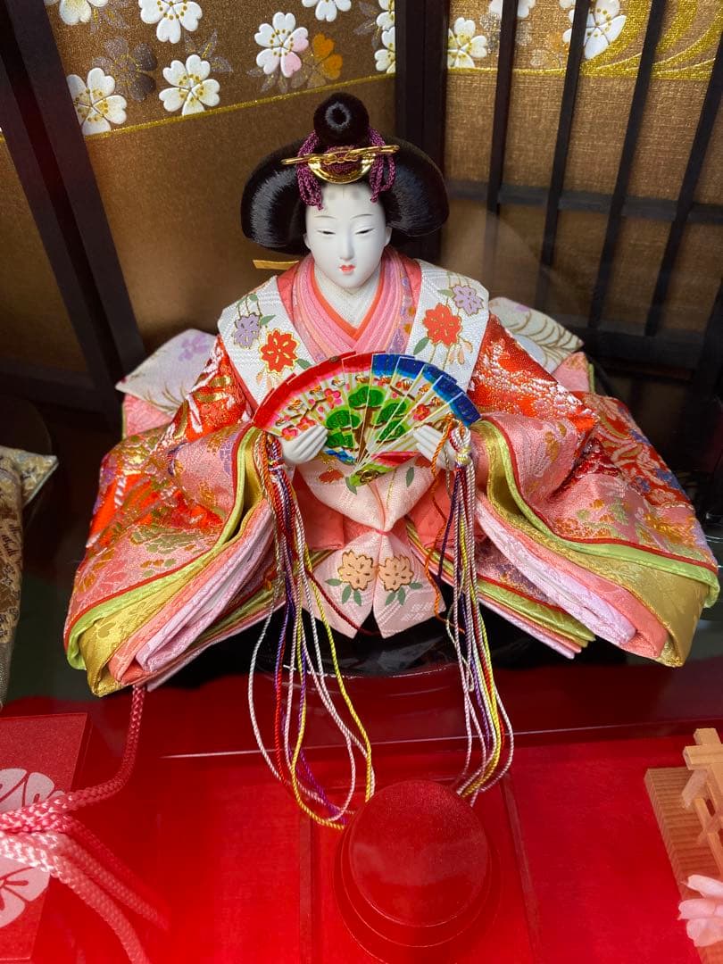 東京久月　雛人形屏風付ガラスケース親王飾り・間口約５７×奥行約３４×高さ約３９㎝