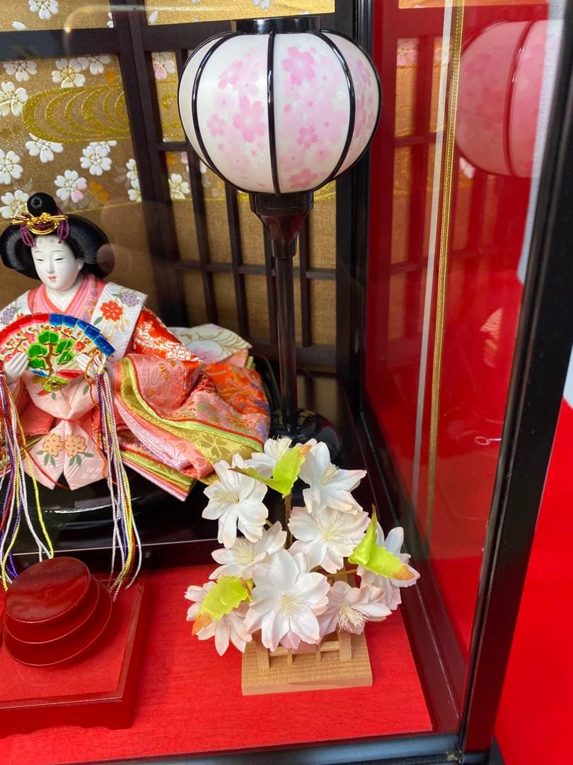 東京久月　雛人形屏風付ガラスケース親王飾り・間口約５７×奥行約３４×高さ約３９㎝