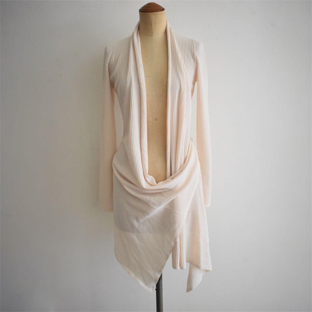 上海灘 メリノウール ドレープニットワンピース カーディガンXS イタリア製 白